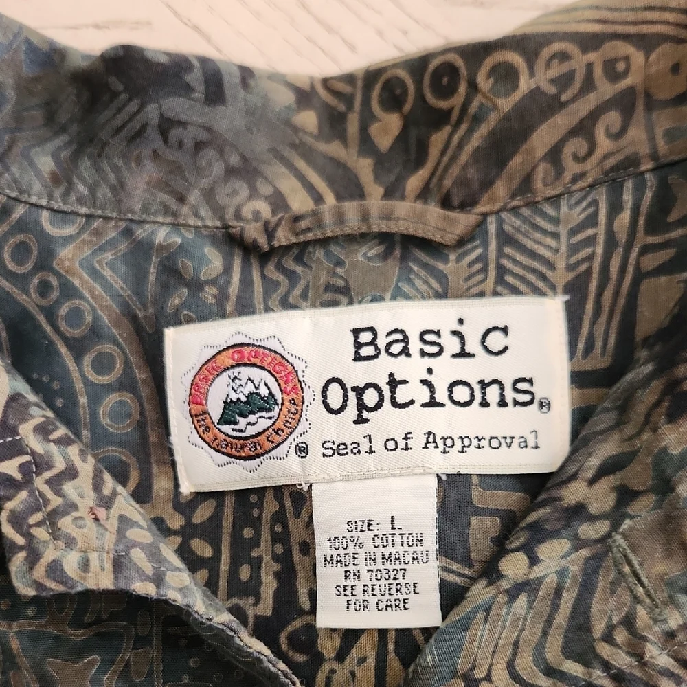 Basic Options Artistic Patterned Casual Button Down Cotton Shirt for Men Size L - Picture 2 of 5